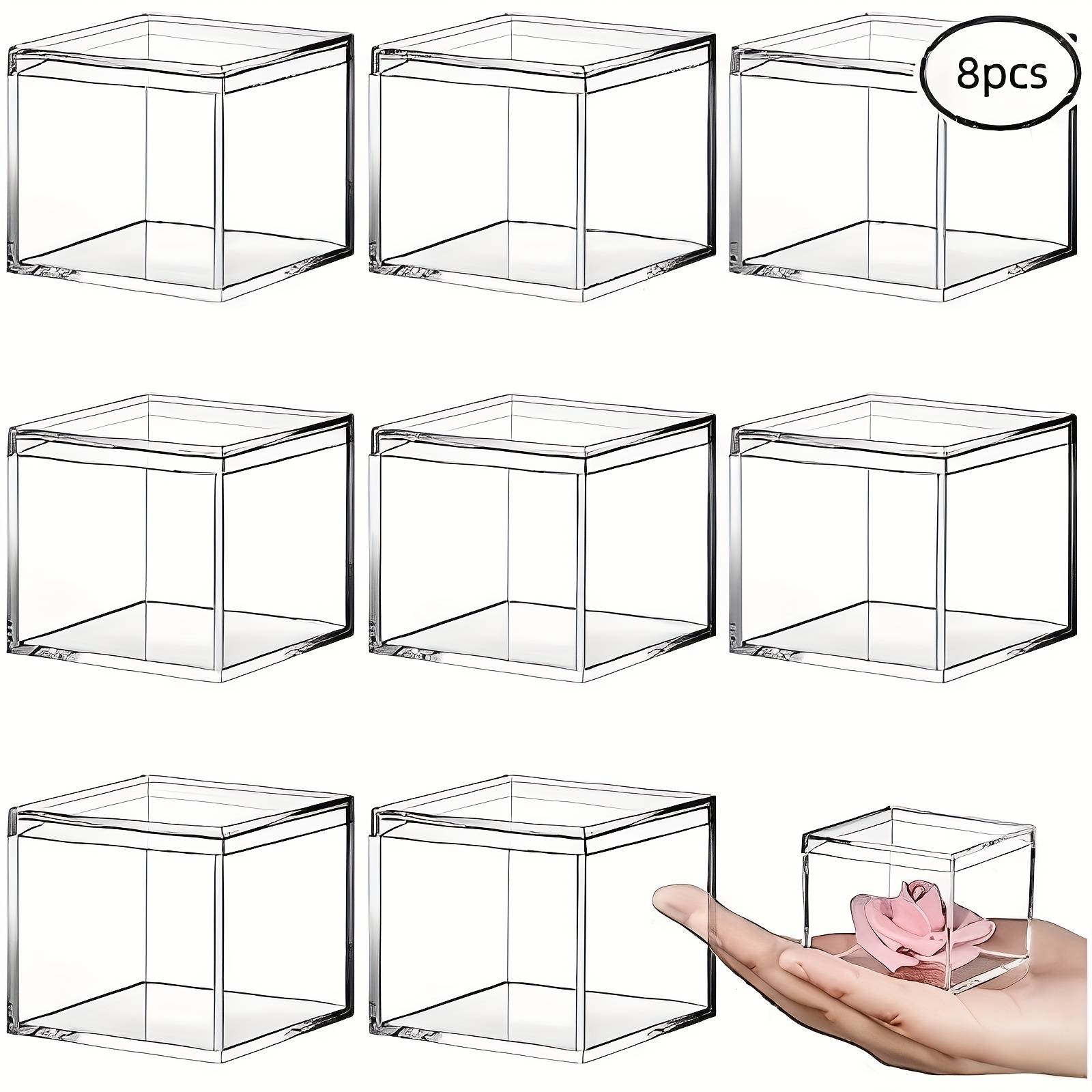 Clear Acrylic Small Plastic Square Cube Candy Party Treat Gift Box Boxes Containers with Lids 2x2x2 Inches (12)