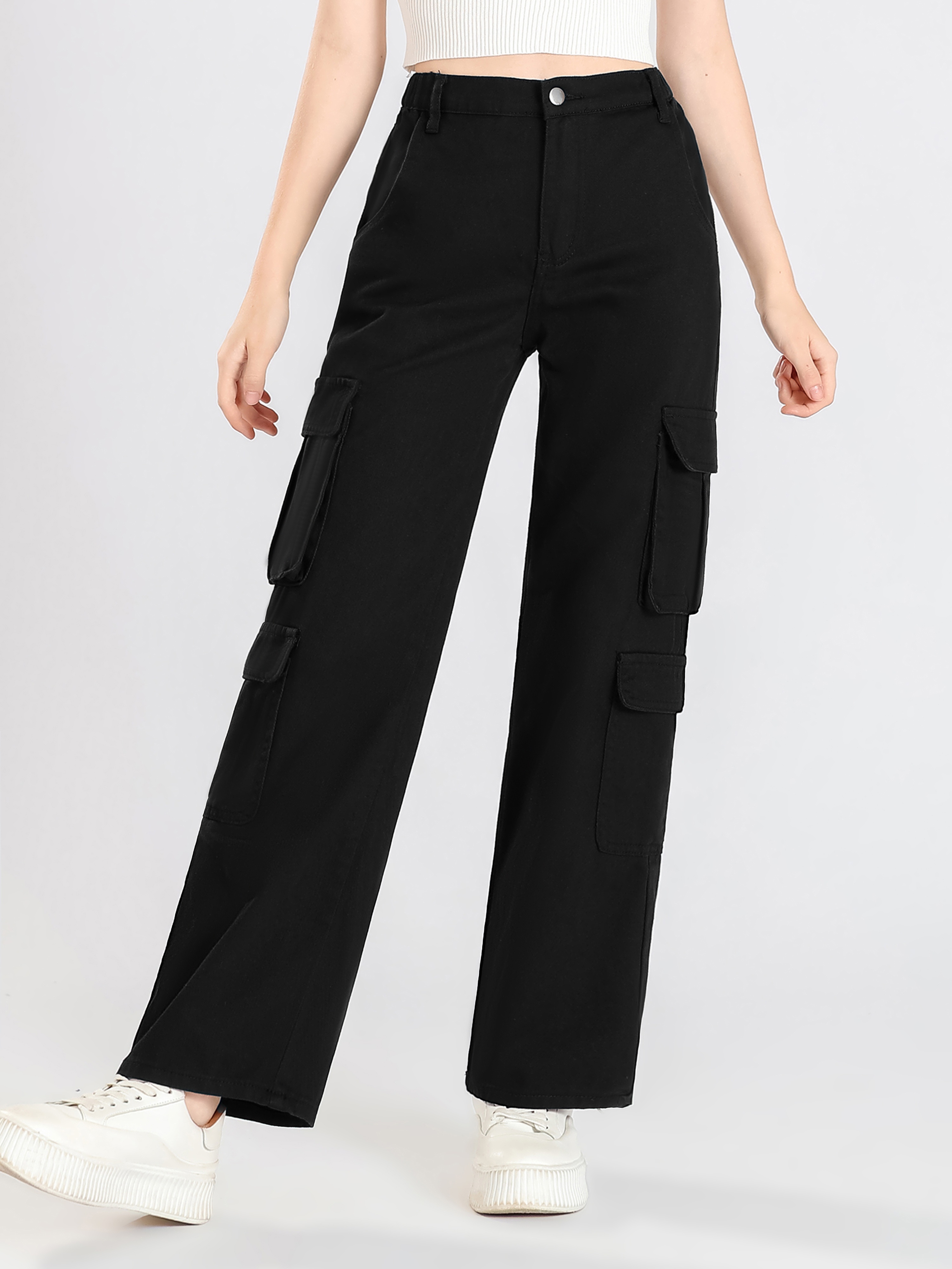 Girls Khaki Color Cargo Pants Functional Pockets Elastic - Temu