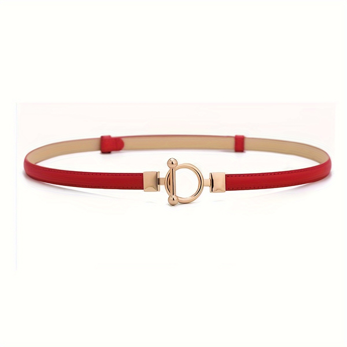 ゴールデンラウンドバックル調節可能なベルトクラシックソリッドカラースキニー薄型ベルト女性のためのドレスコートウエストバン Temu Japan