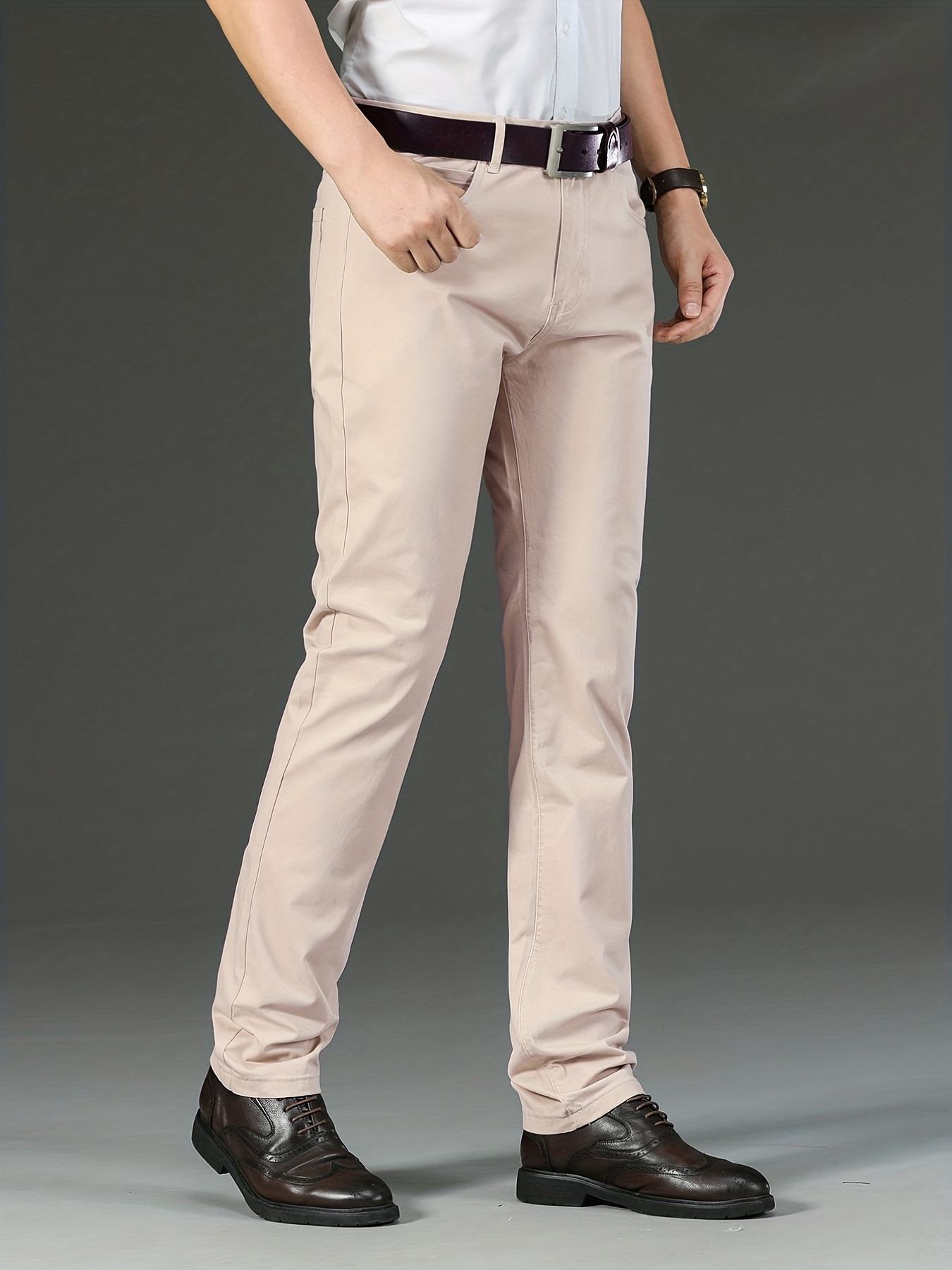 Mens Solid Color Simple Casual Business Slim Straight Fashion Trousers Pants