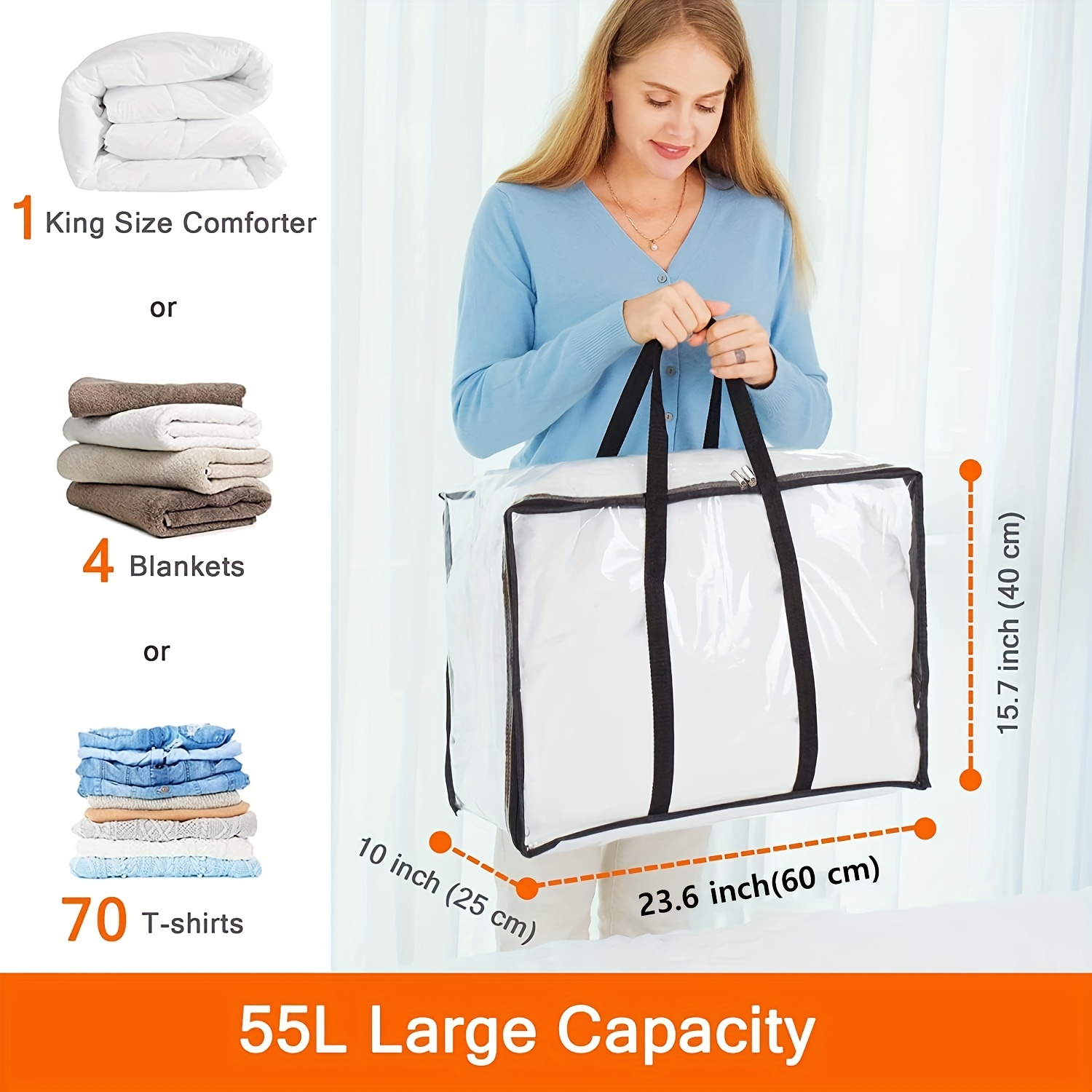 Extra Large Transparent Moving Bags With Zippers, Foldable Heavy-duty Packing  Bag, Waterproof Clothe Quilt Storage Bag - Temu
