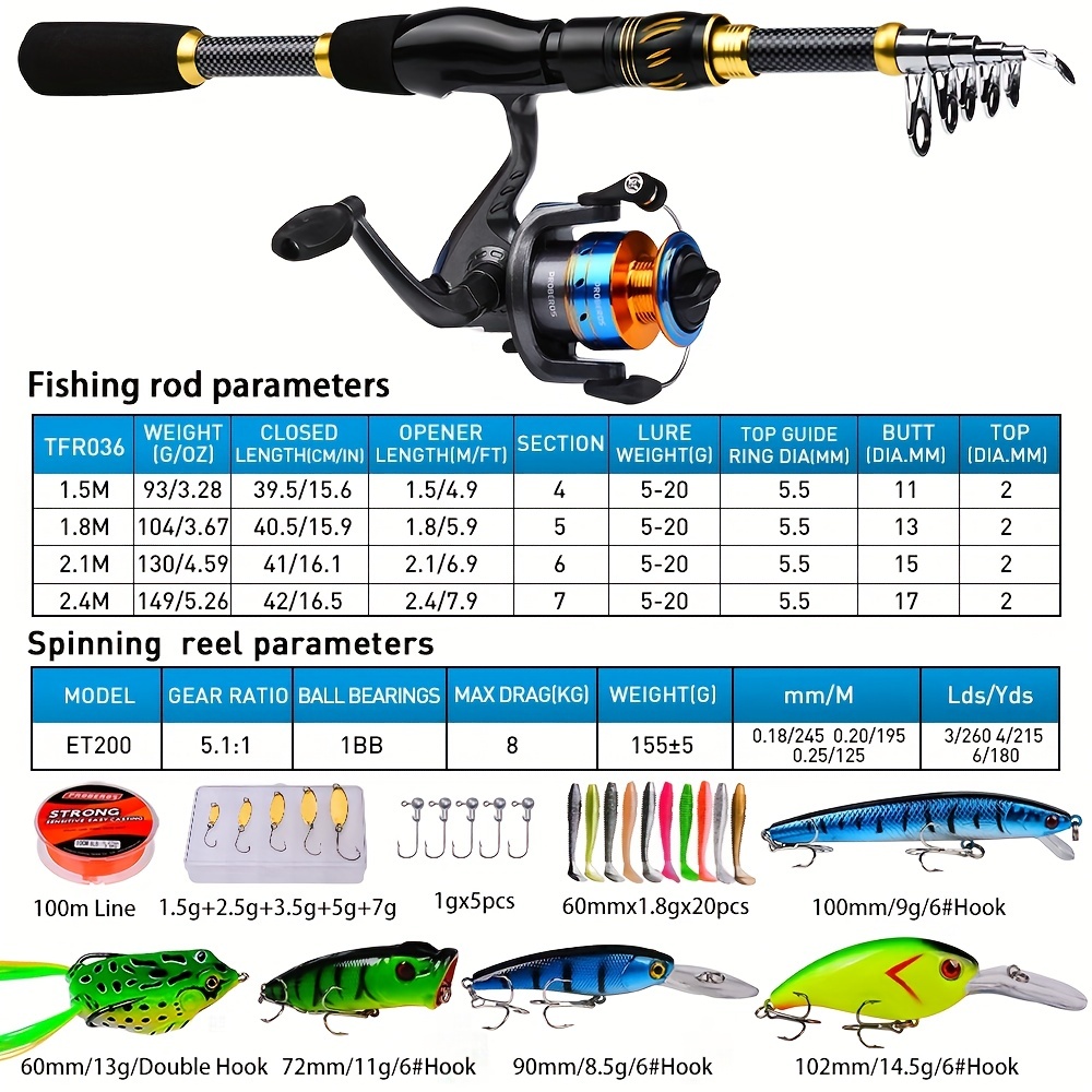 Kids Fishing Pole Set Multipurpose Retractable Kids Fishing Rod Reel Combo  for 3 To 15 Years Old Blue 4.9ft 