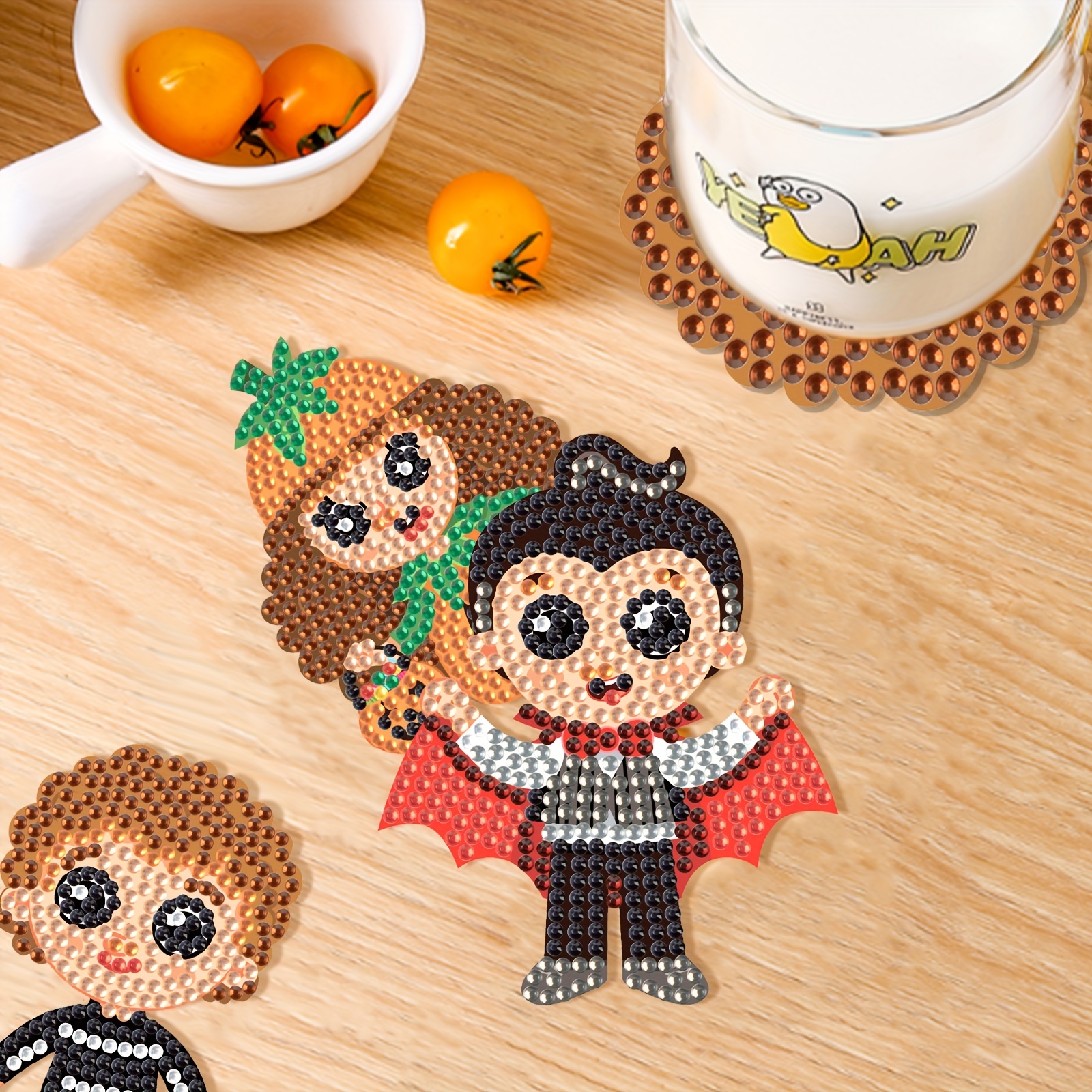 Diy Diamond Painting Coaster Kit With Stand Cute Cartoon - Temu