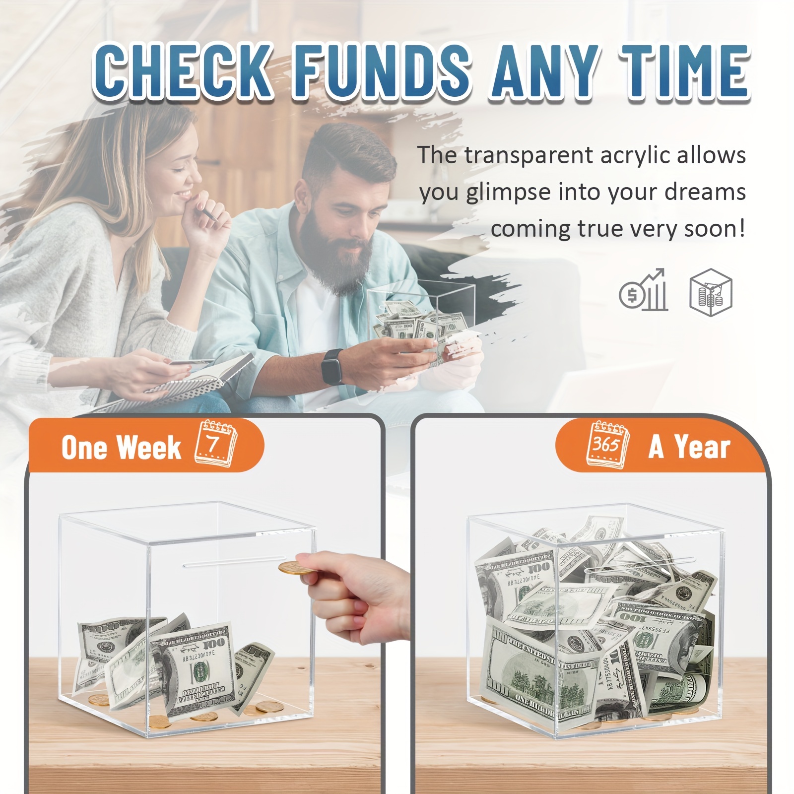 Clear Acrylic Piggy Bank for Adults