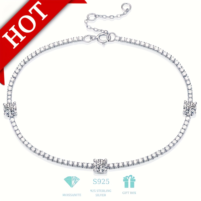 

Bracelet de tennis ajustable en argent sterling 925 avec moissanite, design élégant et simple, parfait pour un , les , les fêtes, de des mères, une boîte cadeau, 2.98g