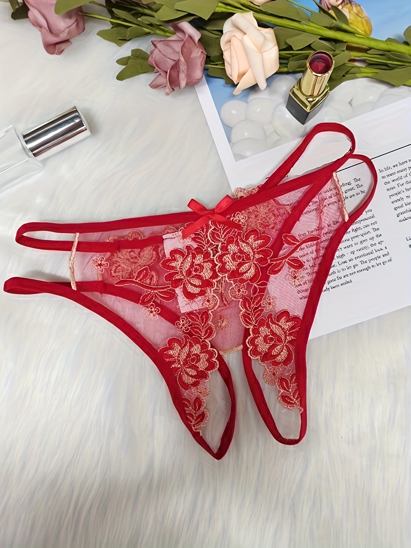 Best Deal for Women Low Waist Flower Embroidery Hollow Out Transparent