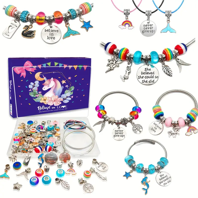 Charm Bracelet Making Kit Jewelry Making Supplies Beads Valuable Collection  To Make Your Own Jewelry Advent Calendar, Unicorn/Mermaid Crafts Gifts Set