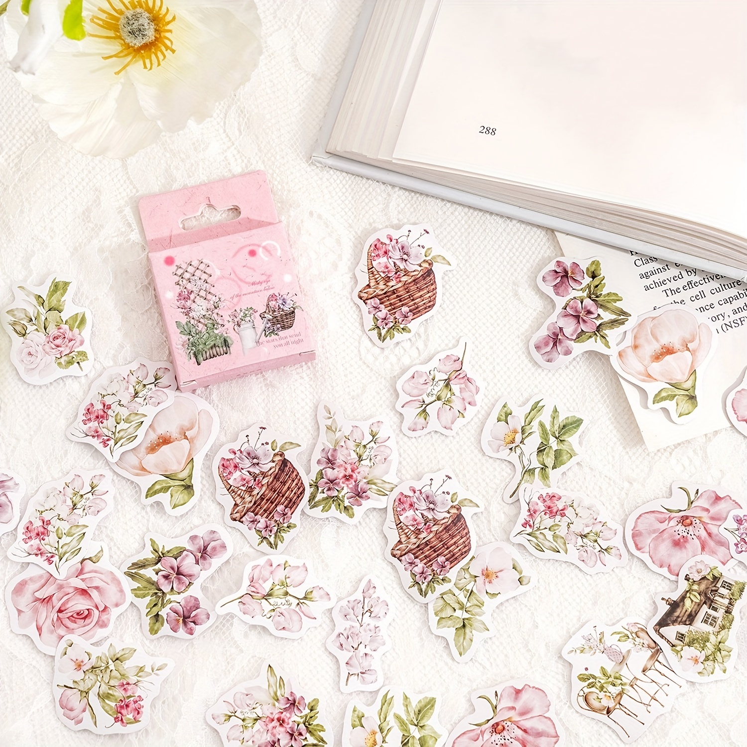 Sticker vintage pink floral paper 