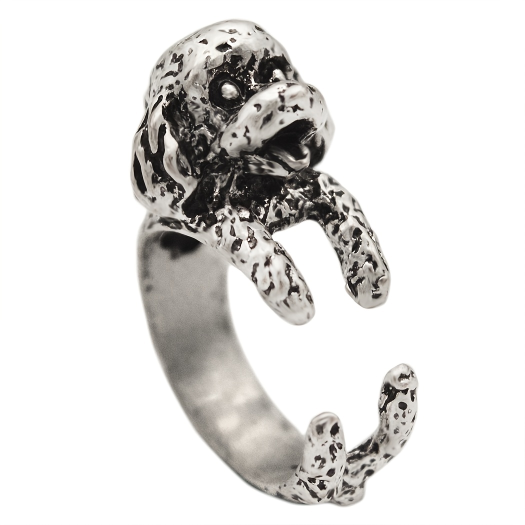Pet Gift Boho Poodle Dog Animal Rings, Adjustable Statement