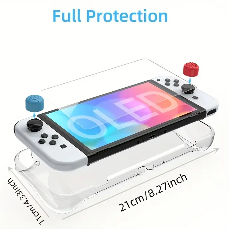 suitable for nintendo switch oled for nintendo switch oled tpu protective case tempered protective film and 6 keycaps details 0