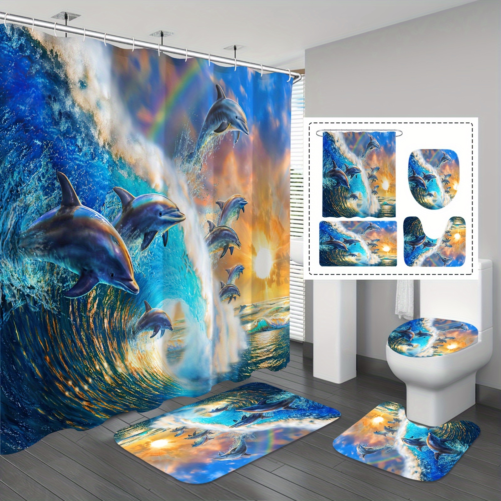 Blue Undersea World Shower Curtain Sea Fish Themed Bathroom - Temu