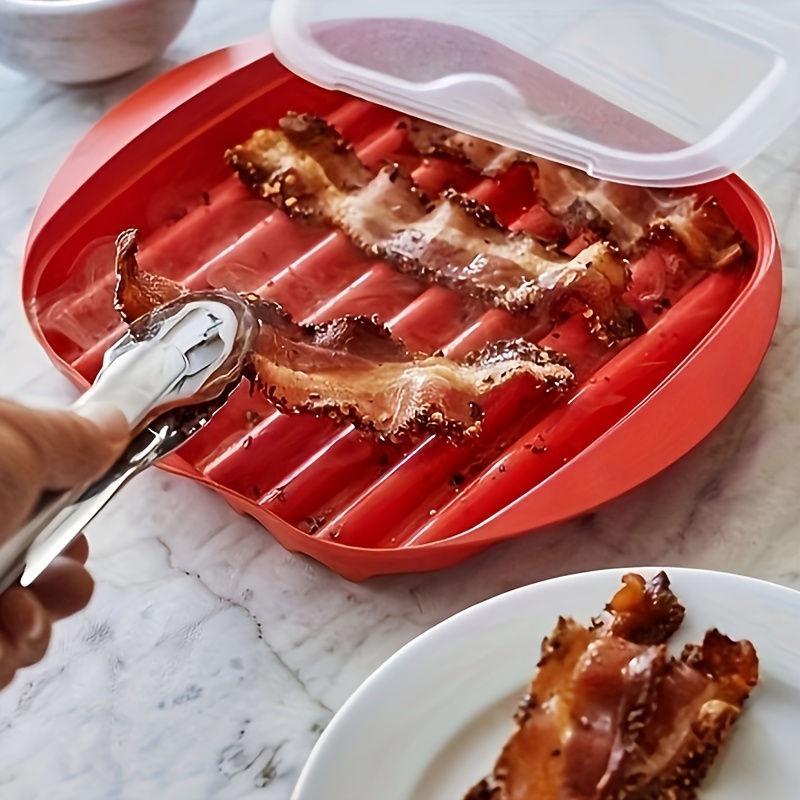 Microwave Bacon Maker Microwavable Bacon Grill,bacon Tray, Pizza Tray,  Sauce Tray, Microwave Oven Cooker, Red White - Temu