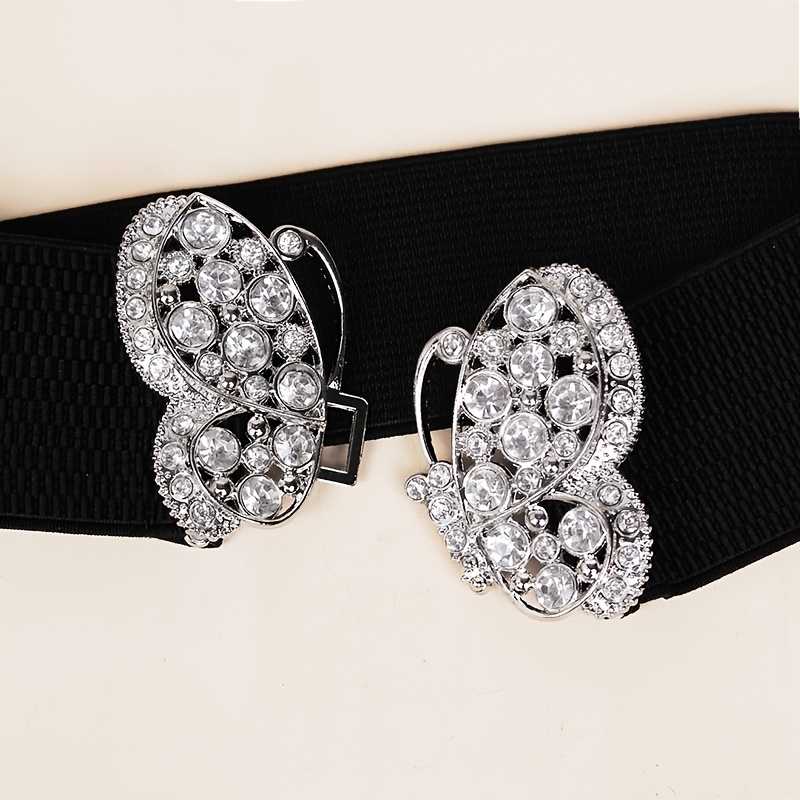Rhinestone Belt Butterfly Decorated Elastic Girdle Butterfly Hook Buckle