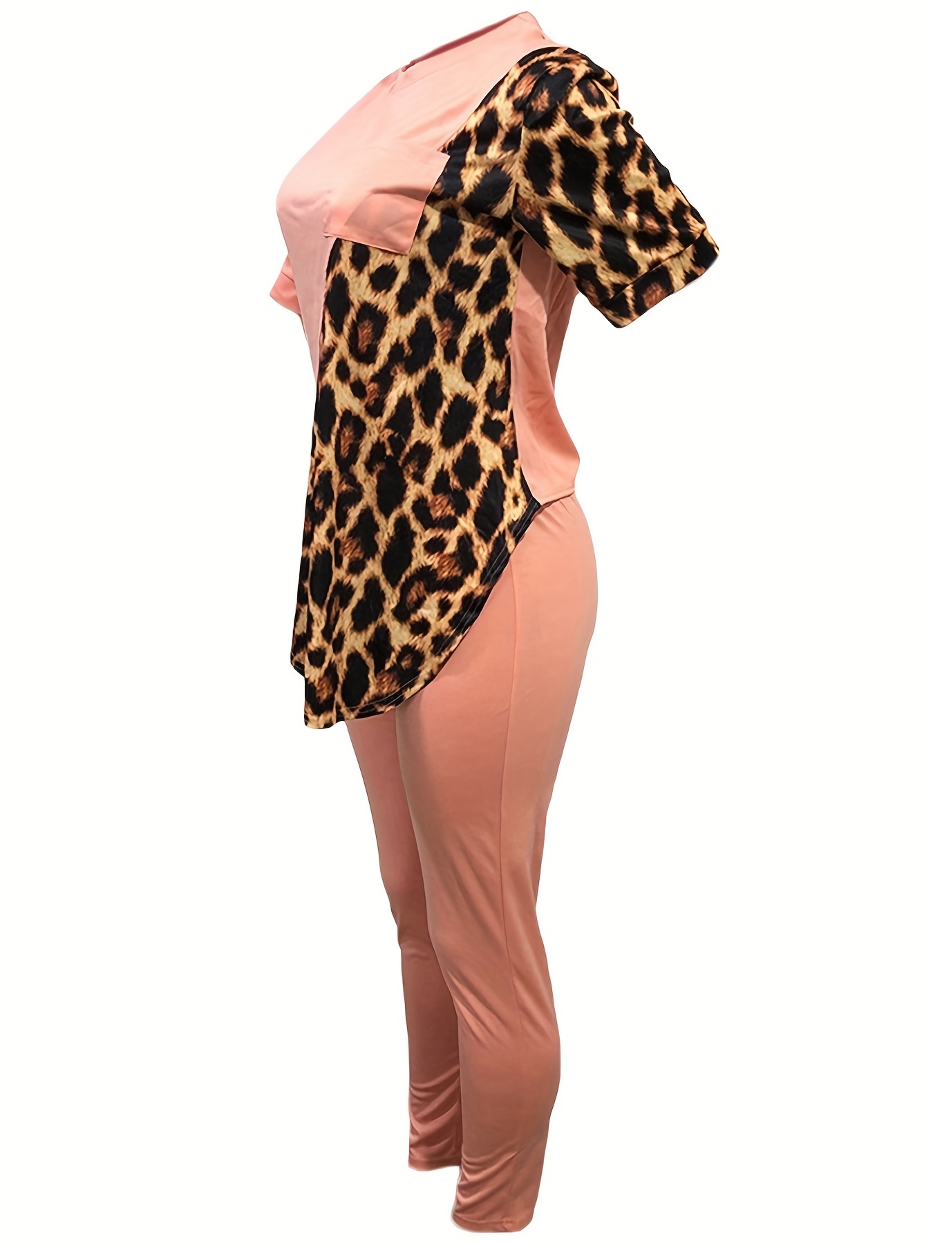 Leopard Print Two Piece Set: T-shirt & High Waist Pants