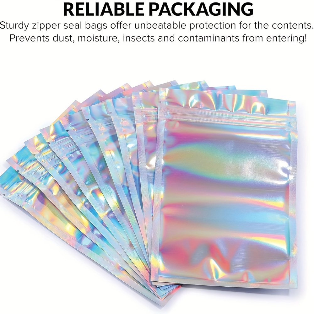 100 Pack Of 4x6 Inches Resealable Holographic Bags With Clear Front Ziplock  Foil Packing Pouches For Multipurpose Storage, Suitable For Small  Businesses