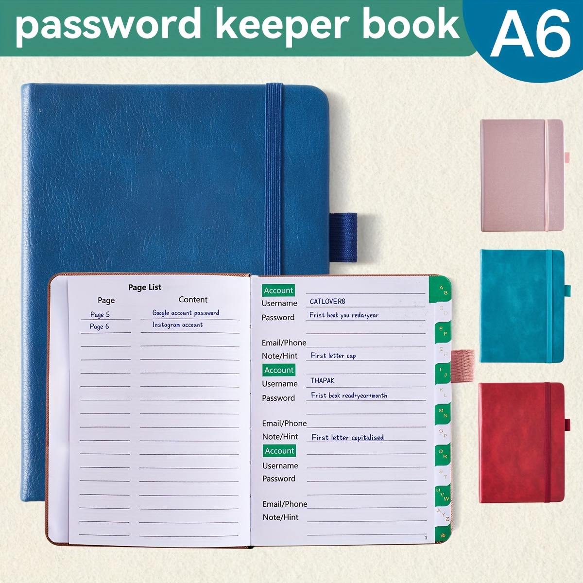 A6 Libro Password Schede Alfabetiche Ottimo Custode Password