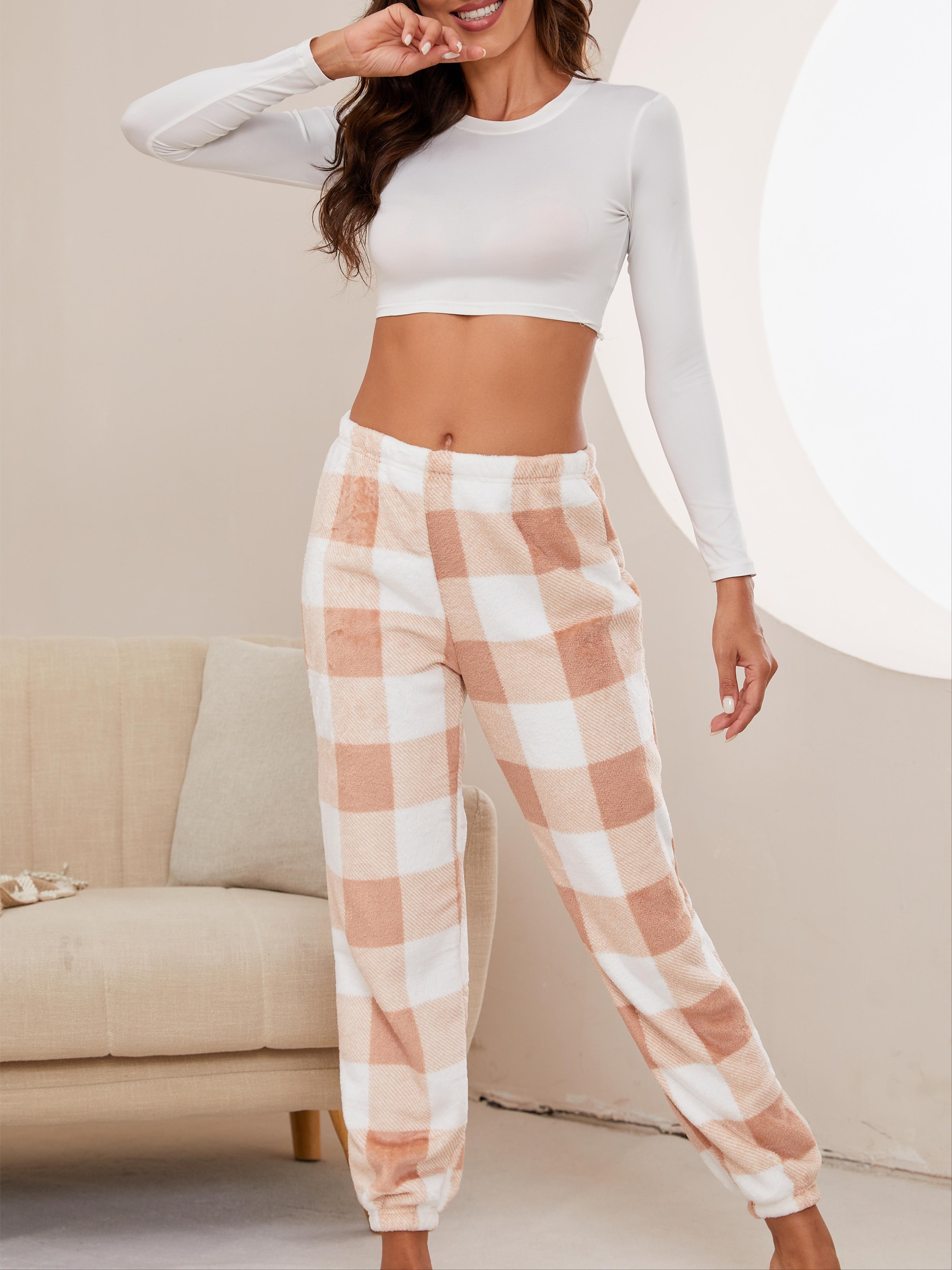 Women's Casual Lounge Pants Plus Size Plaid Print Elastic - Temu Canada
