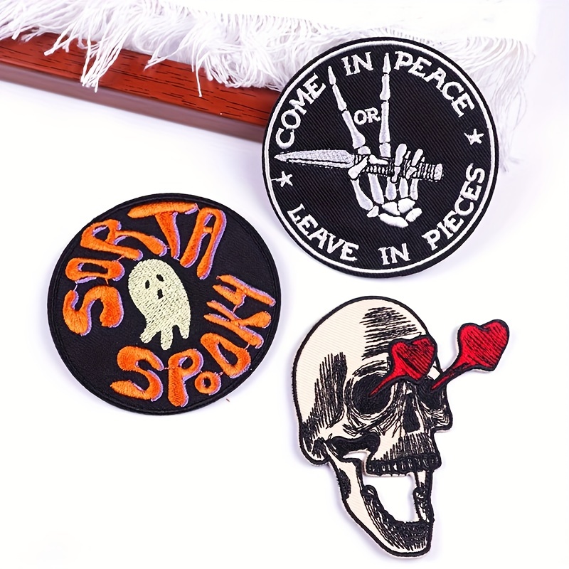 Punk Patch For Clothing Thermoadhesive Patches DIY Skull Heart Embroidered  Patches Iron On Patches On Clothes Stickers Badge