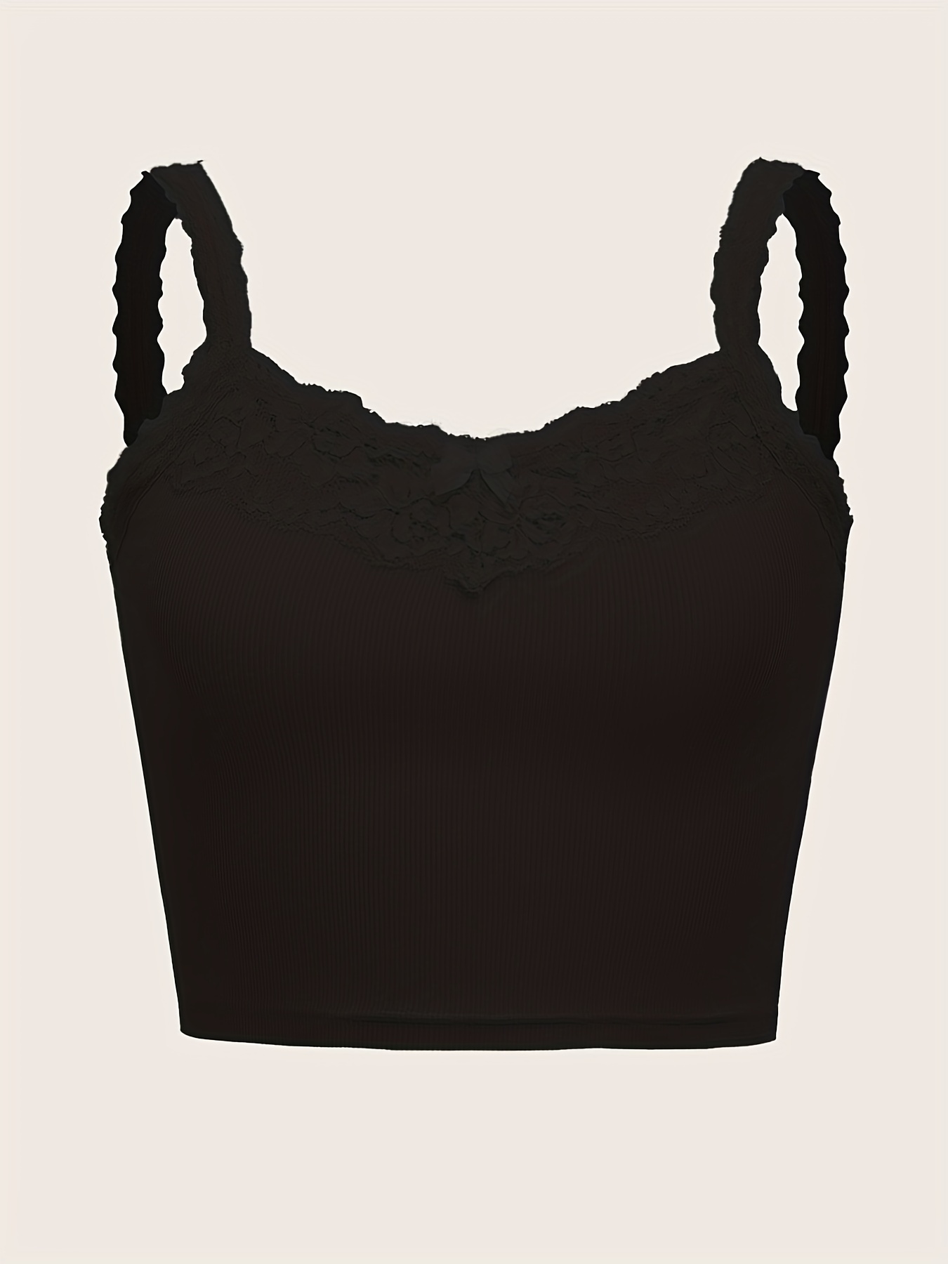  Lace Trim Tie Front Cami Top (Color : Black, Size : Small) :  Clothing, Shoes & Jewelry