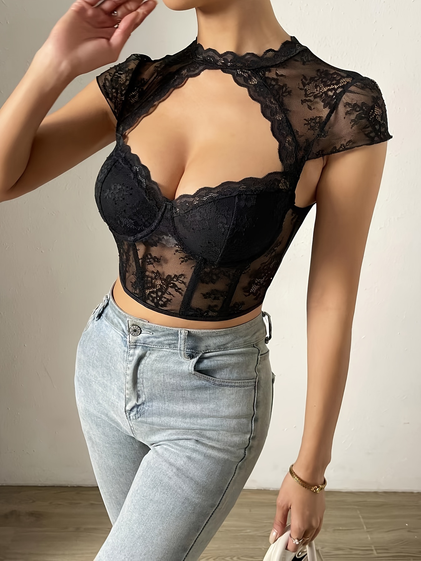  Women Fashion Lace Vest Hollow Mesh See-Through Push Up Sexy Underwear  Lingerie for Lingerie Black: Clothing, Shoes & Jewelry