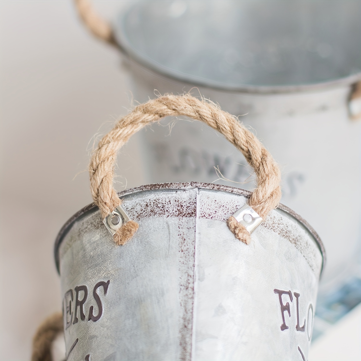 Small 6 Round Metal Bucket With Handle, Vintage Rustic Farmhouse