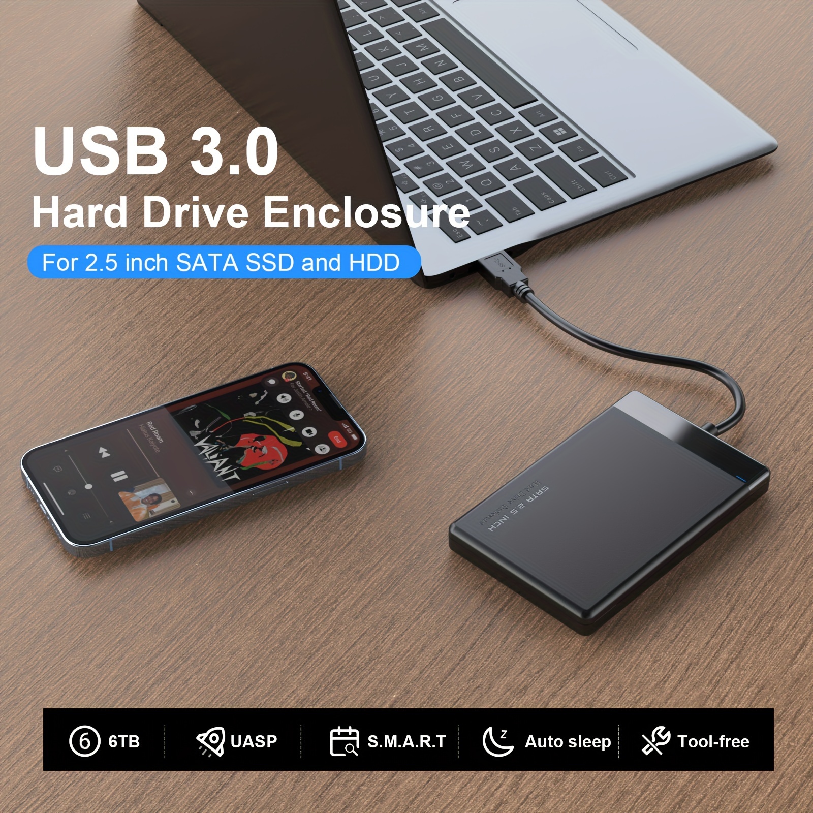 Disque Dur Externe 6 To Wifi sans fil 3.5'' USB 3.0 HDD Aluminium