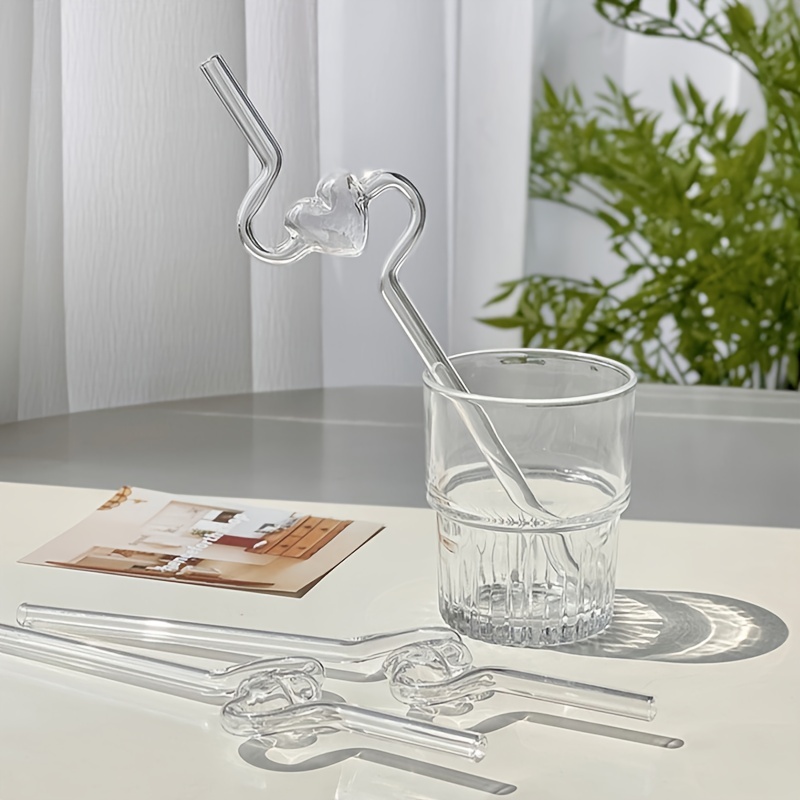 4pcs White Glass Reusable Straws With Curved Shape And Heat Resistant Glass  Stirring Straws