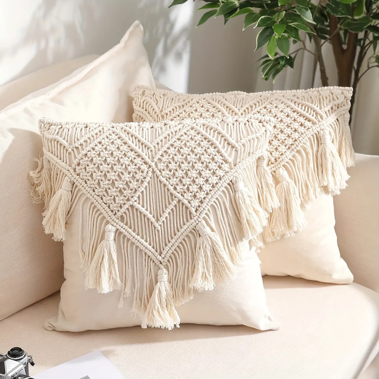 1pc Boho Woven Throw Pillow Covers With Tassels Macrame Cushion Case For Bed Sofa Couch Bench Car Home Decor No Pillow Insert 17 17 Inch