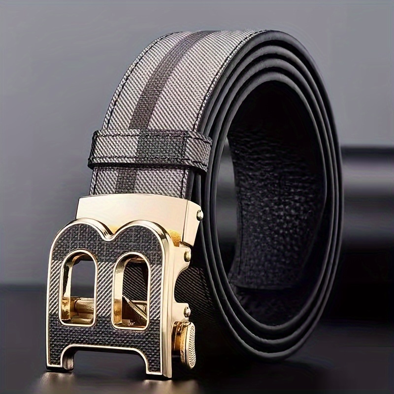 Automatic Buckle Belt Suitable For Businessmen, Waist Belt With Grid Pattern