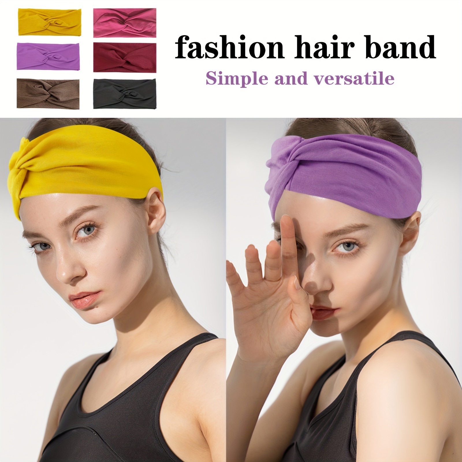 Headbands for Women,6 Pcs Elastic Sweat Yoga Hairbands,Non Slip