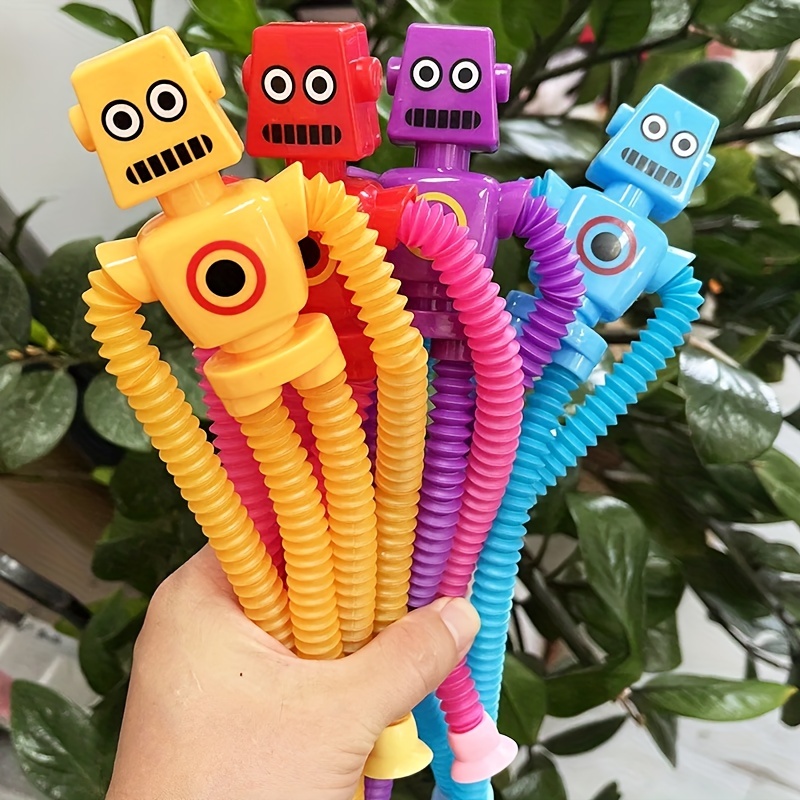 4pcs suction cup variety robot cartoon cute telescopic tube decompressing creative design toy details 2