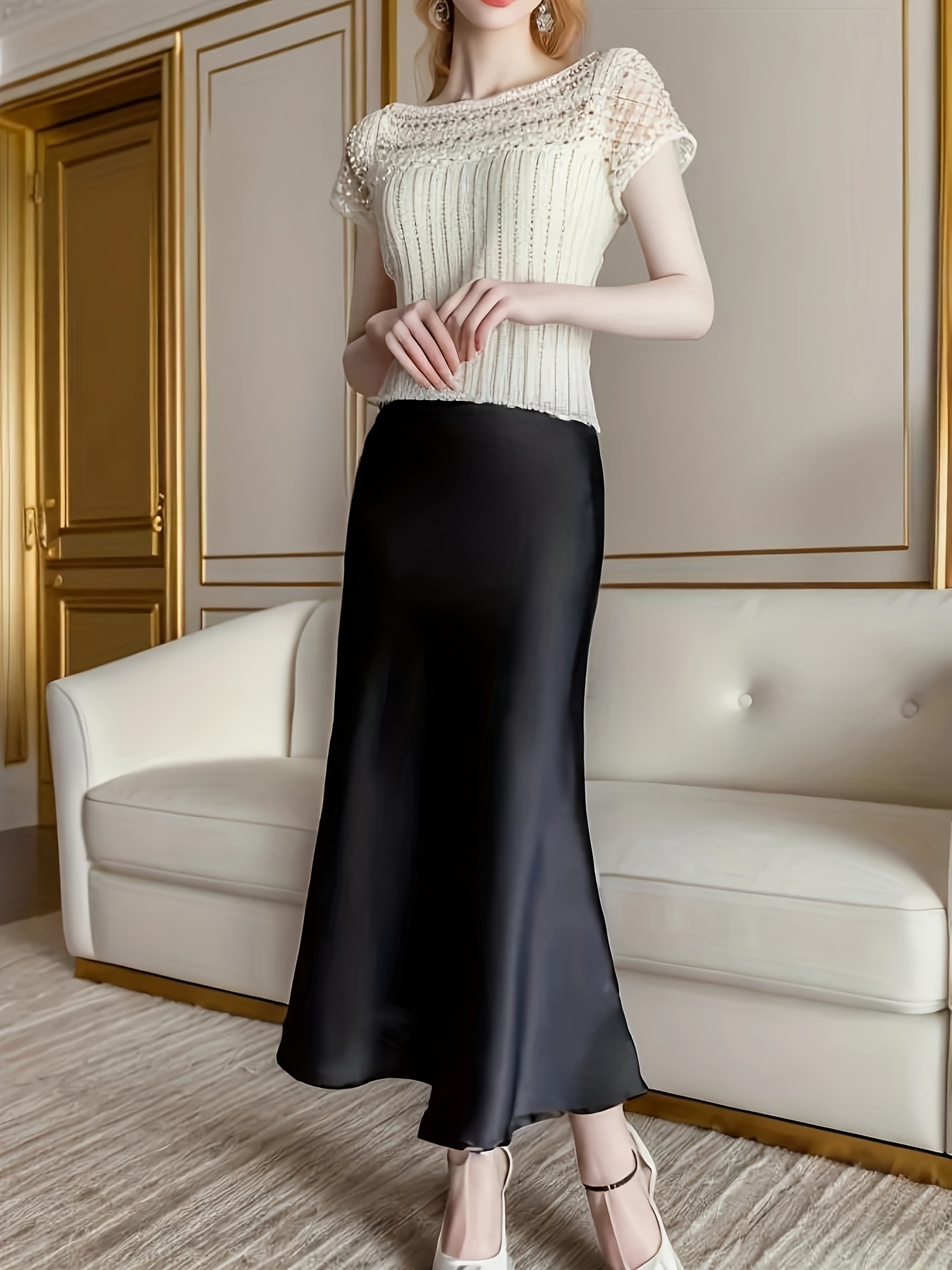 Solid High Waist Bodycon Skirt Elegant Midi Pencil Skirt For - Temu