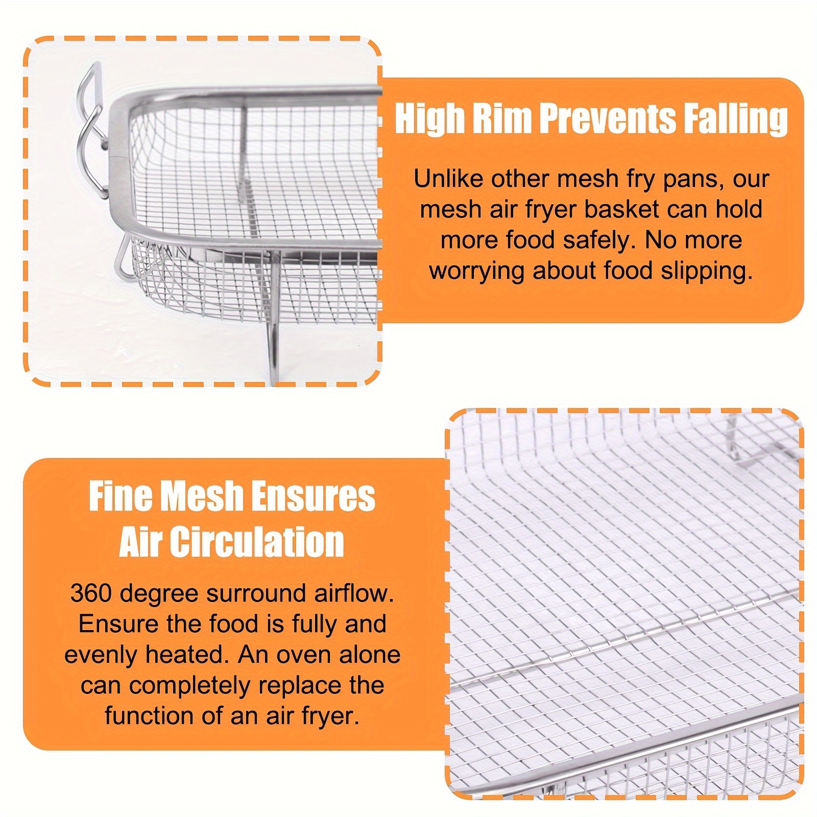 Air Fryer Basket for Oven, Stainless Steel Air Fryer Tray, Large