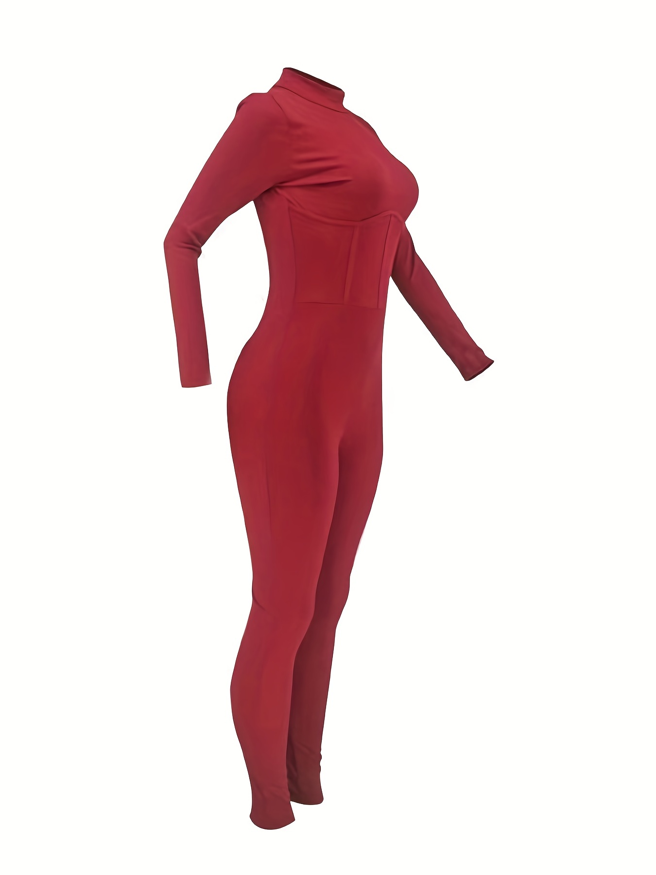 Body rojo Sexy de manga larga para mujer, monos sólidos, ropa de