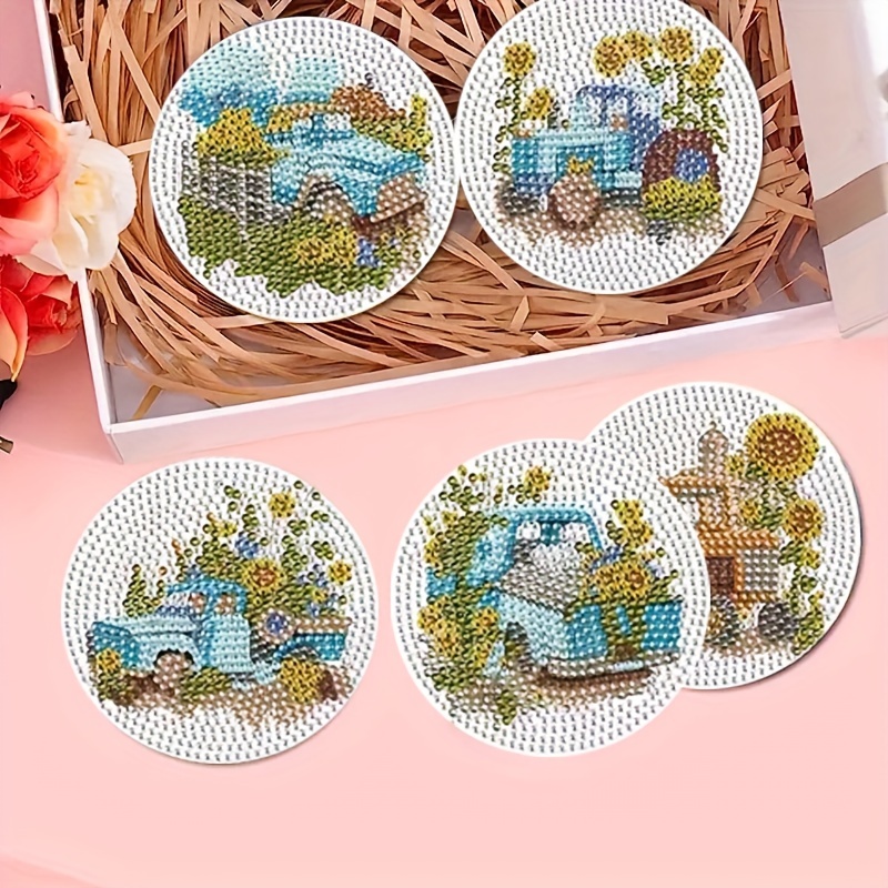 8pcs Christmas Truck Artificial Diamond Art Painting Coasters Kits With  Holder, DIY Fall Gnome Diamond Art Coaster With Cork Bases For Adults,  Diamond