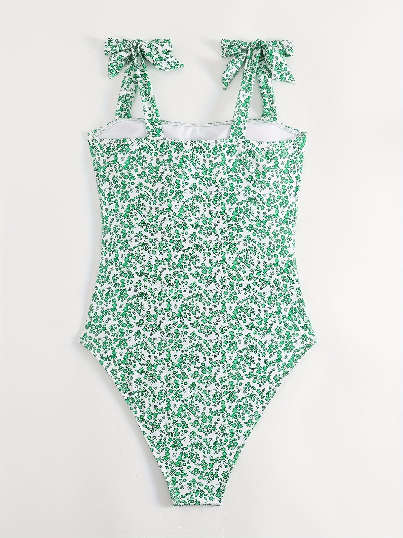 Ditsy Floral Print Tie Shoulder Tankini High Stretch Ruffle - Temu Canada