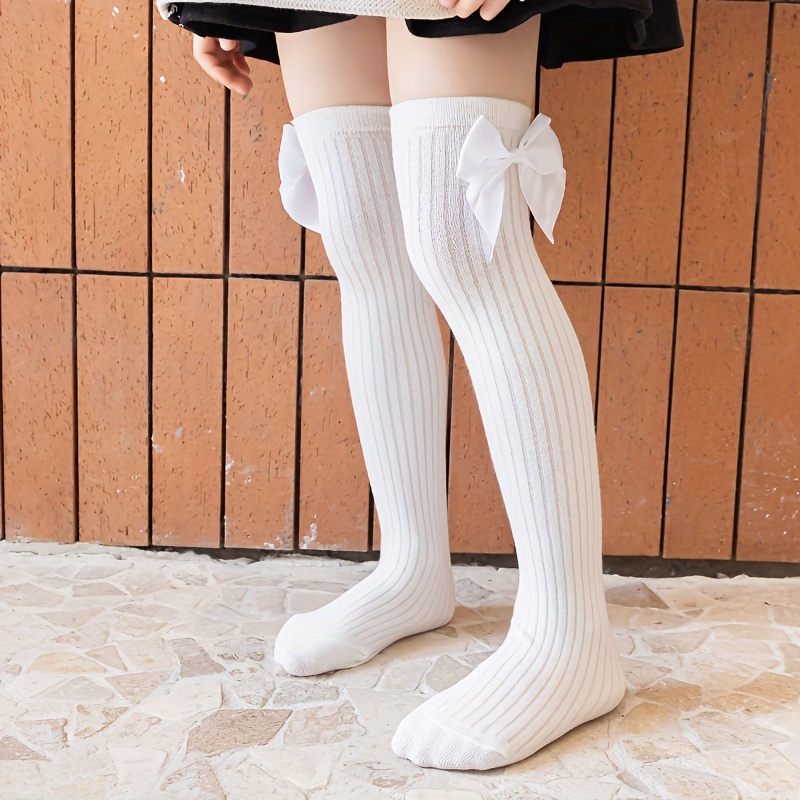 Calcetines altos hasta la rodilla para niñas pequeñas lazos con lazo medias  largas casuales y calcetines de vestir de algodón 6 colores – Yaxa Colombia