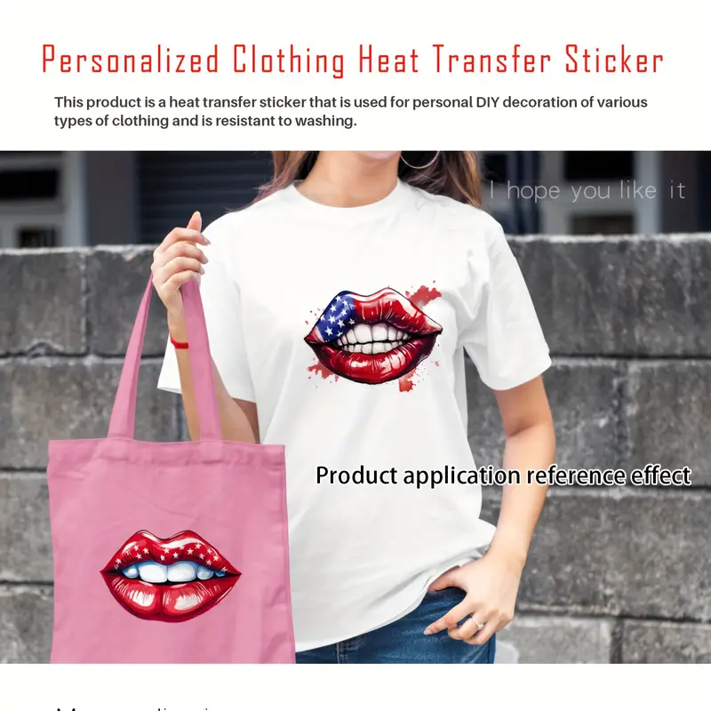 2pcs Vinyl Iron-on Stickers For Clothes Sexy Lips With American Elements  Print Pattern Patches Heat Transfer Designs Stickers For Clothes Bag Hoodie