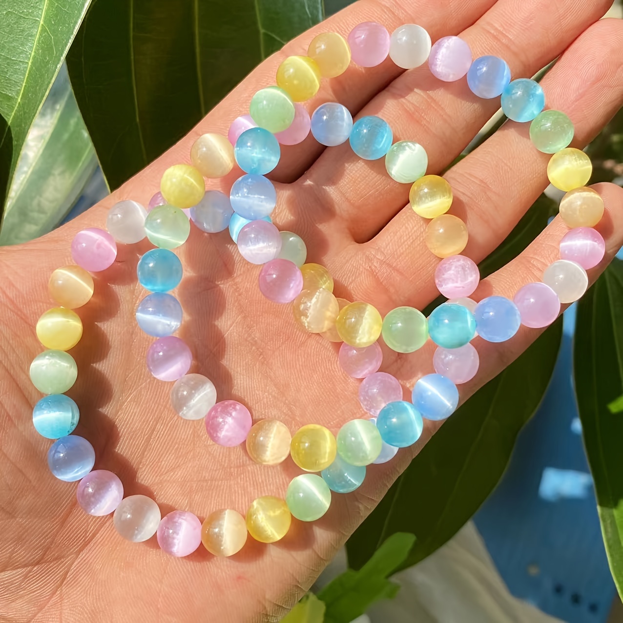 Pastel Rainbow Gemstone Beads 8mm or 10mm Rounds Cat's -  in