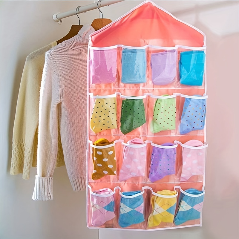 Hanging Closet 16 Clear Pocket Organizer, Socks Underwear Storage