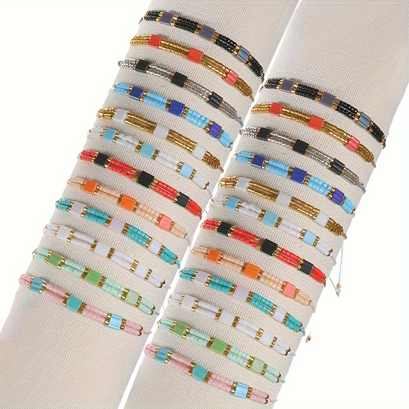 12pcs Multi-Coloured Rice Bead Bracelet Set, Perfect Gift