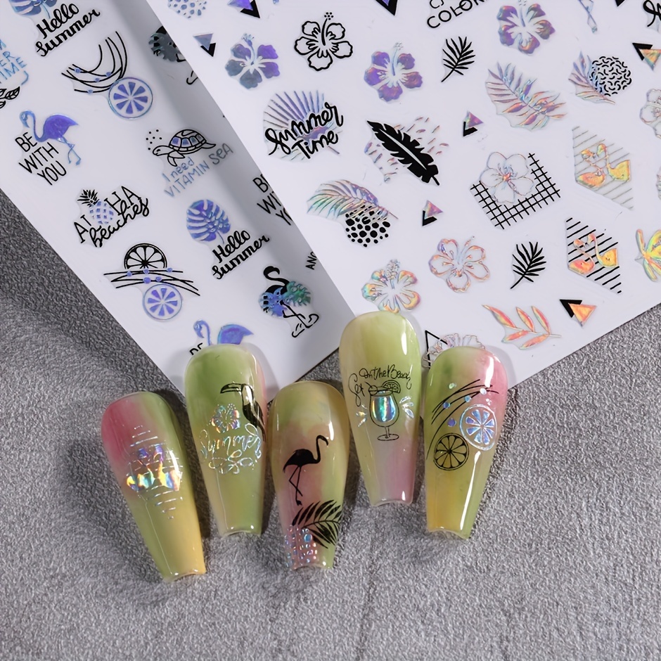 3D Nail Stickers Colorful Flowers Leaves Tropical Beach Nail Art