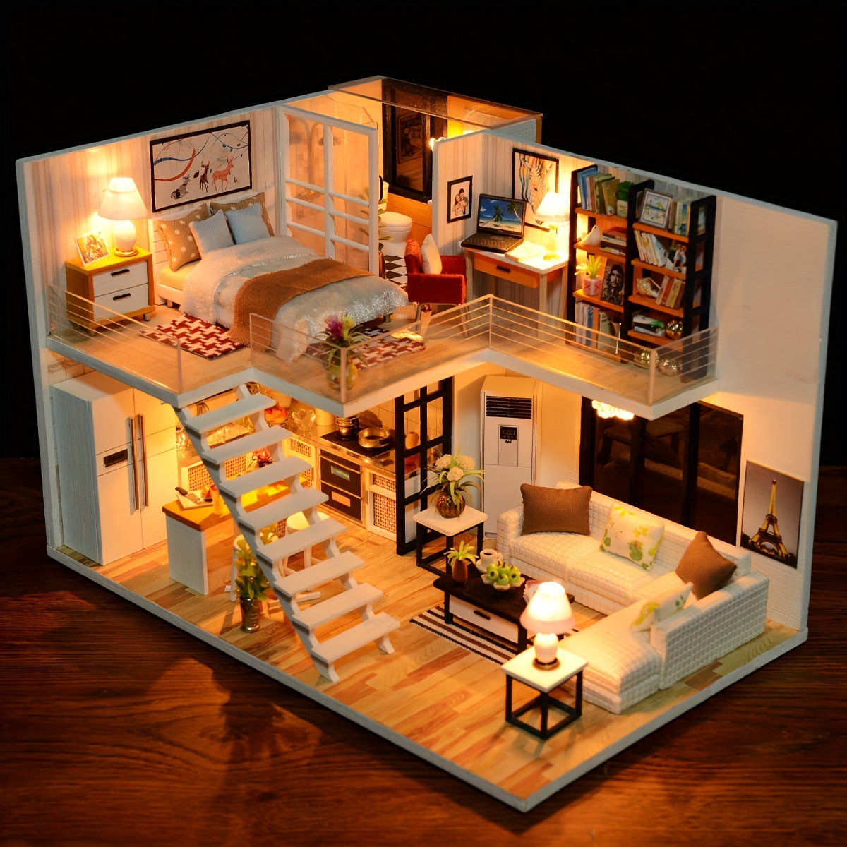 Diy Mini Doll Toy House Wooden Furniture Set 3d Construction - Temu