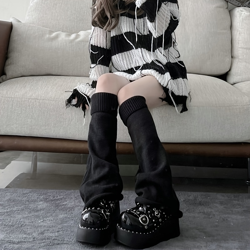 Academic Style Leg Warmers, Harajuku Punk Style Ribbed Knit Knee High  Socks, Women's Stocking & Hosiery