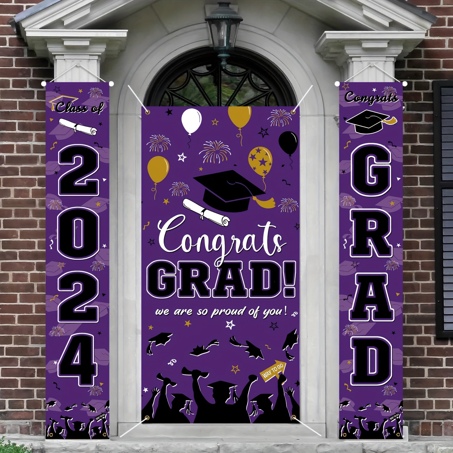 3pcs, 2024 Congrats Grad Background Photo Props, Polyester Banner Decor