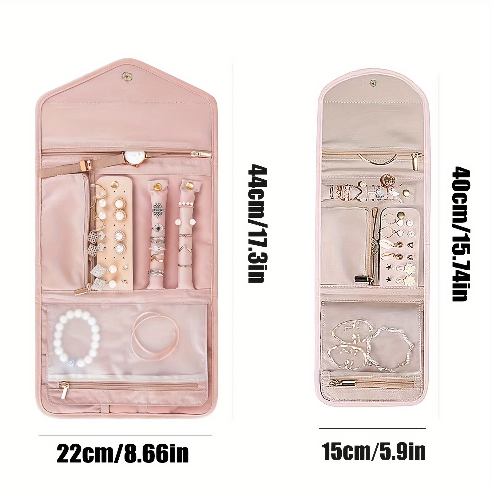 BAGSMART Travel Jewelry Organizer Case Foldable Jewelry Roll for  Journey-Rings, Necklaces, Earrings, Bracelets,Mini,Soft Pink
