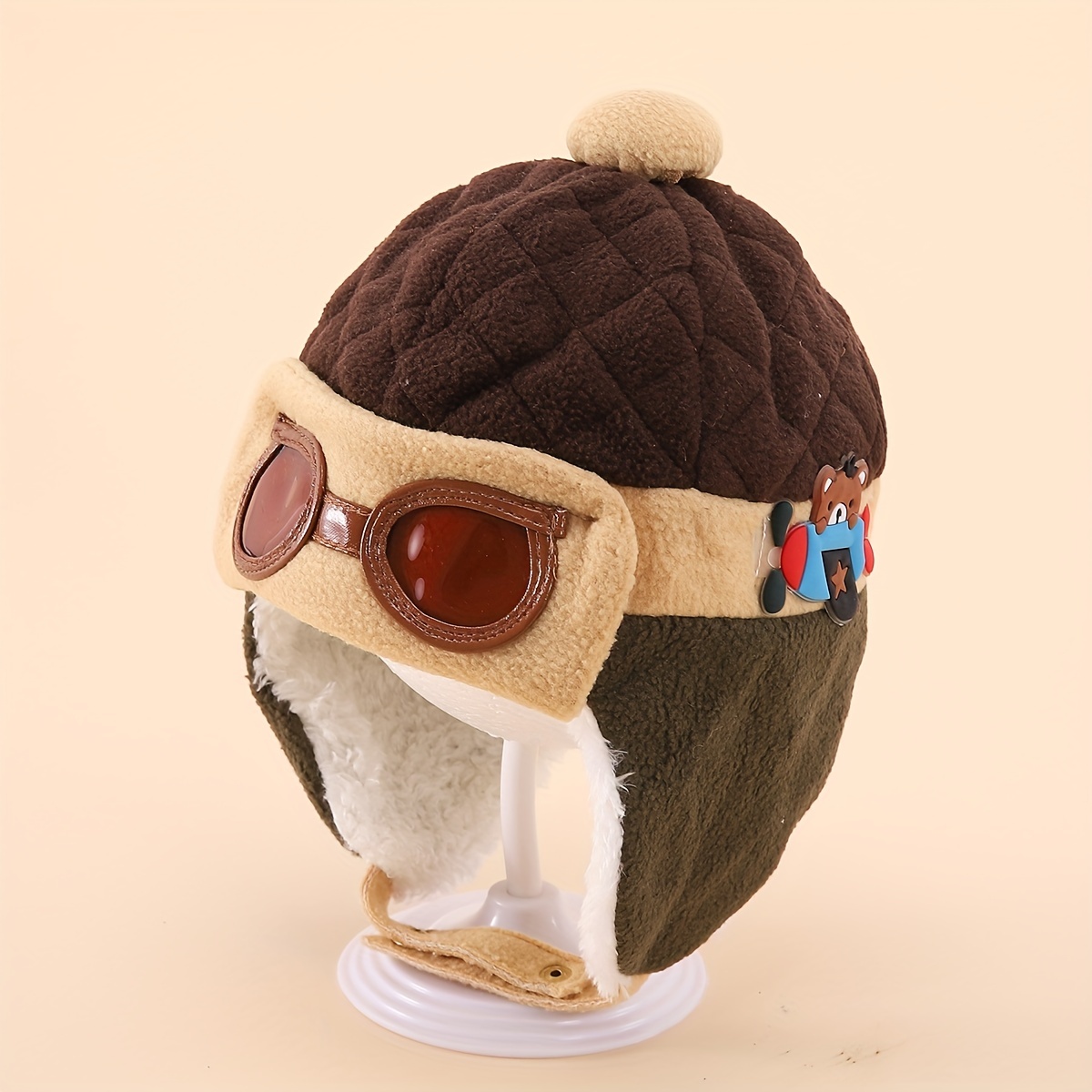 Winter Plus Velvet Warm Flying Eye Kid's Knitted Hat For - Temu