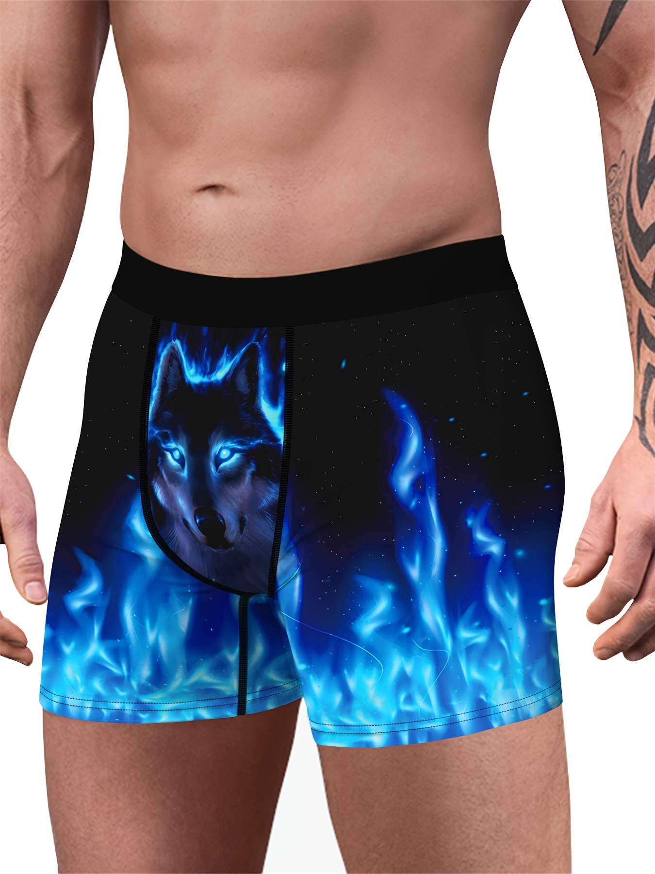 1pc Men's Wolf Pattern High Stretch Breathable Soft Quick Drying Boxer  Briefs Underwear