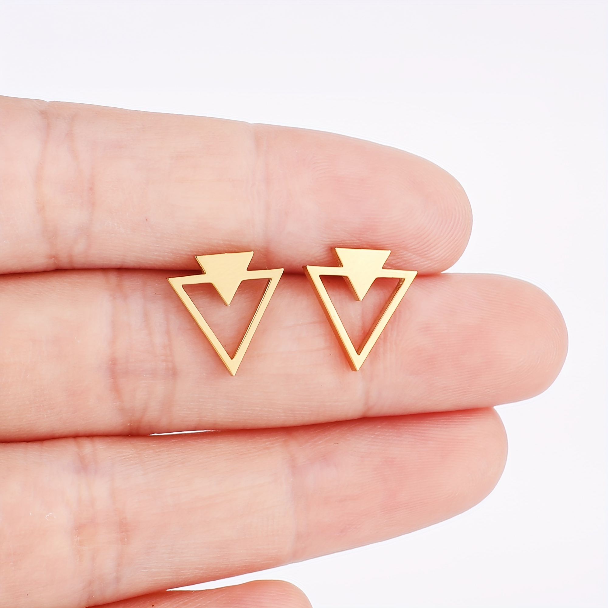 Creative Inverted Triangle Stainless Steel Dangle Earrings 18k Gold Plated  Jewelry Women Accessories 1pair - Jewelry & Accessories - Temu