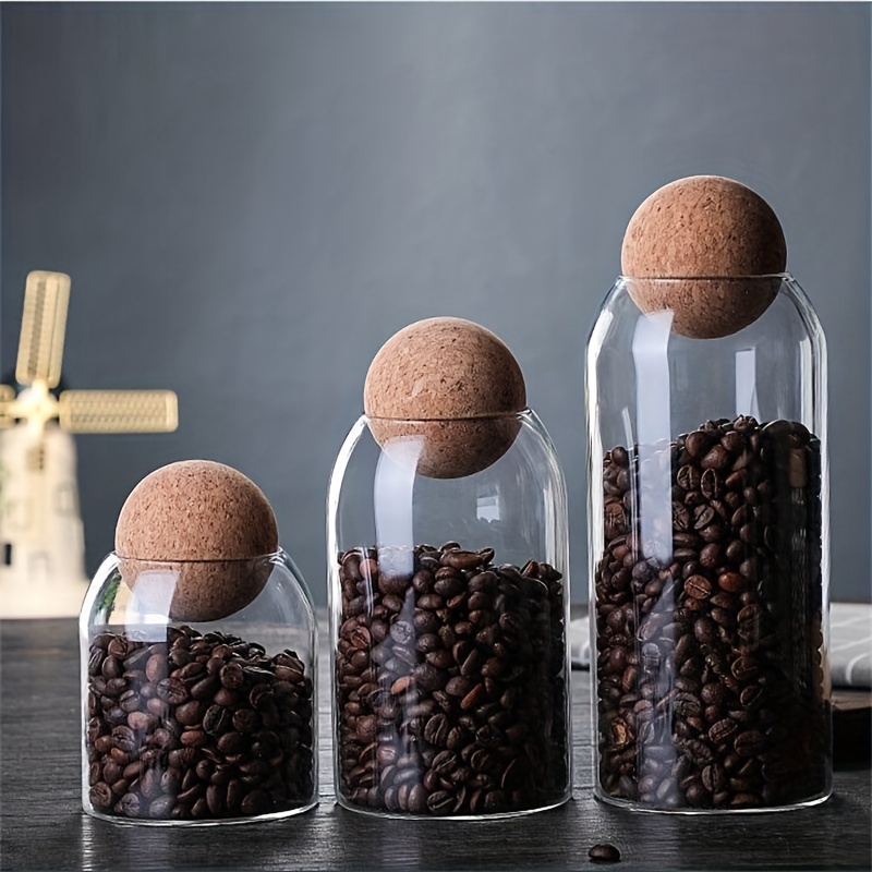 6 Pcs Glass Storage Container with Ball Cork Glass Jar with  Cork Lid Cork Glass Jar Glass Storage Containers Cork Jars Coffee Jars Cute  Containers for Food Coffee Bean Candy Nut